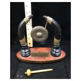 Vintage Thailand table gong , brass , horn and