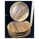 Set of 6  vintage teak wood 10 inch salad plates,
