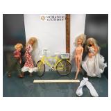 Vintage Barbies w/bicycle and more