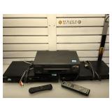 2 DVD players and 1 VHS player
