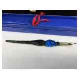 Blue Murano glass hand blown pen, nib