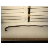 Antique bentwood walking cane, set with brass