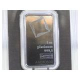 1 oz. 999.5 PLATINUM BAR. VALCAMBI SUISSE