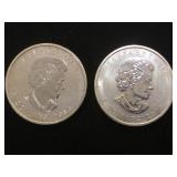 2- 1.5 oz. each Fine Silver Canadian coins, 2 x $