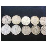 10- SILVER WALKING LIBERTY HALF DOLLARS, 10 x $