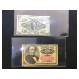 1866 25 cent & 1863 10 cent fractional notes