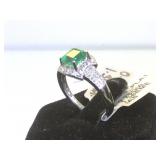 Platinum ring w/ Emerald & Diamonds, size 6.5,
