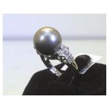14k White Gold cast Tahitian  Cultured Pearl &