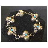 Sterling  bracelet w Turquoise beads, missing 1