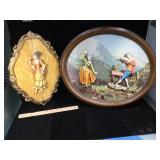 2 framed Classical style figures mounted in