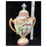 Capodimonte covered urn 14 inches, 1 small chip