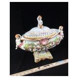 Capodimonte covered tureen with cherubs, 14 in