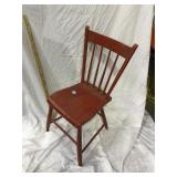 Red paint antique plank seat country chair
