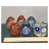 6 glass art paperweights