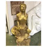 Gold plaster mermaid fountain, 35 in tall