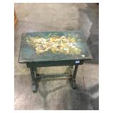 Antique green paint wash stand , paint decorated