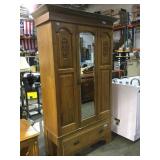 Wooden stand alone closet w/ mirrored door &