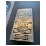 Sunshine Mining 50 troy ounce 999 fine silver bar