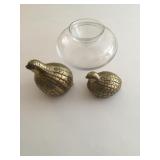 Caviar Server & 2 Metal Quail Decor