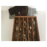 Vintage Utensils in Wood Carrier