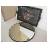Antique Tea Tray & Mirrored Round