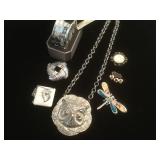 Costume Jewlery Lot with Silvertone Owl Necklace