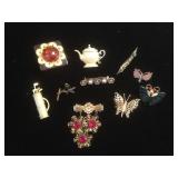 Costume Jewelry Lot & Teapot  Brooch