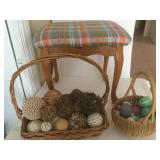 Stool With Blue Plaid Upholstry Top & More