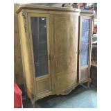 Antique inlaid 3 door wardrobe dresser,  brass