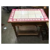 Tile top washstand with tile top, one drawer, oak