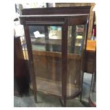 Antique curved glass china cabinet, dark oak
