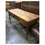 Early pine Antique work table, bread board top ,