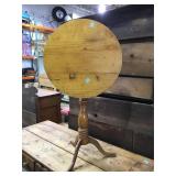 Early pine antique tilt top table with bird cage