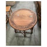 Antique oak gate leg table, carved top, 33 x 27