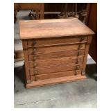 Antique oak 6 drawer spool cabinet , brass