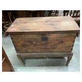 Early antique chest on stand, hand dovetailed, sq