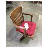Antique oak swivel office chair, with castors,