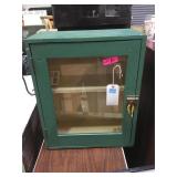 Green/ cream  painted cabinet, one door, 20 x 25
