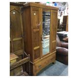 Antique oak 3 pc wardrobe, single door,beveled