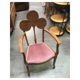 Edwardian clover leaf armchair, reupholstered,