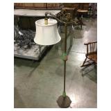 Bridge lamp with green glass inserts, cloth