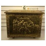 Embossed brass fireplace kindling box