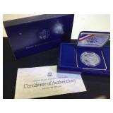 1987 US CONSTITUTION SILVER DOLLAR, W/ coa