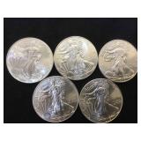 5- 2013 American Silver Eagles, 5 x $