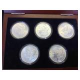 5- Uncirculated  Morgan Silver Dollars, (5-