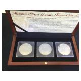 1921, 1921-D & 1921-S MORGAN SILVER DOLLARS, 3 x