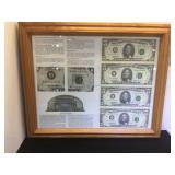 Framed uncut sheet of 1995 $5 FRN