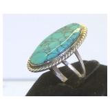 Sterling & Spiderweb Turquoise ring, signed CJ