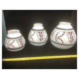 Set 3 white Navajo vases, 5.5, 6.5 and 7 .5
