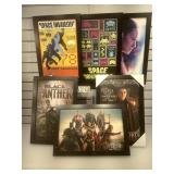 6 framed Movie and TV show ads, 13 x 19 inches